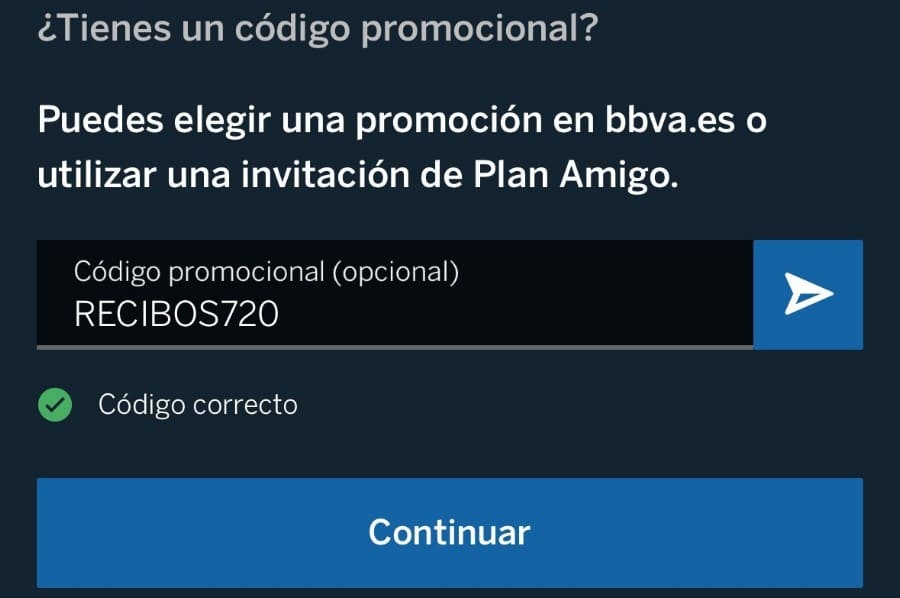 Código promocional recibos BBVA